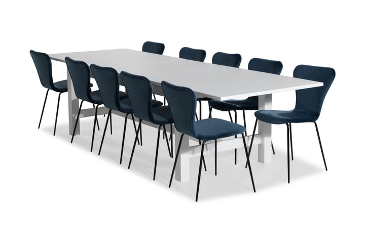 ALLIE Bord Förlängningsbart 240 Vit + 10 MILVA Stol Sammet B - Matgrupp & matbord med stolar