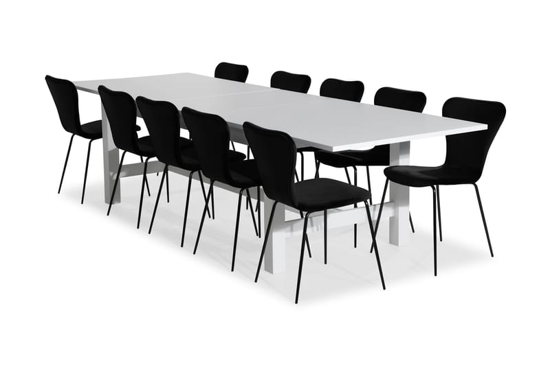 ALLIE Bord Förlängningsbart 240 Vit + 10 MILVA Stol Sammet S - Matgrupp & matbord med stolar