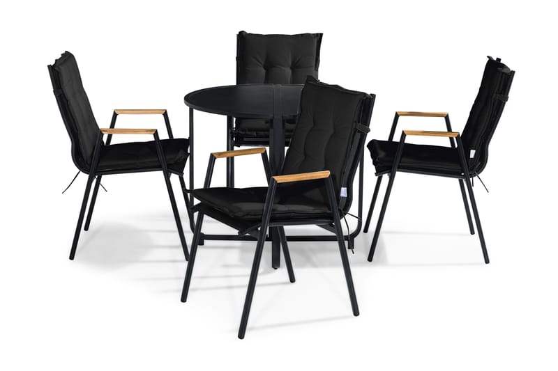 FLIPPY Bord 90 Runt Svart + 4 LAS VEGAS Stol Teak Dyna Svart - Balkonggrupper - Caféset