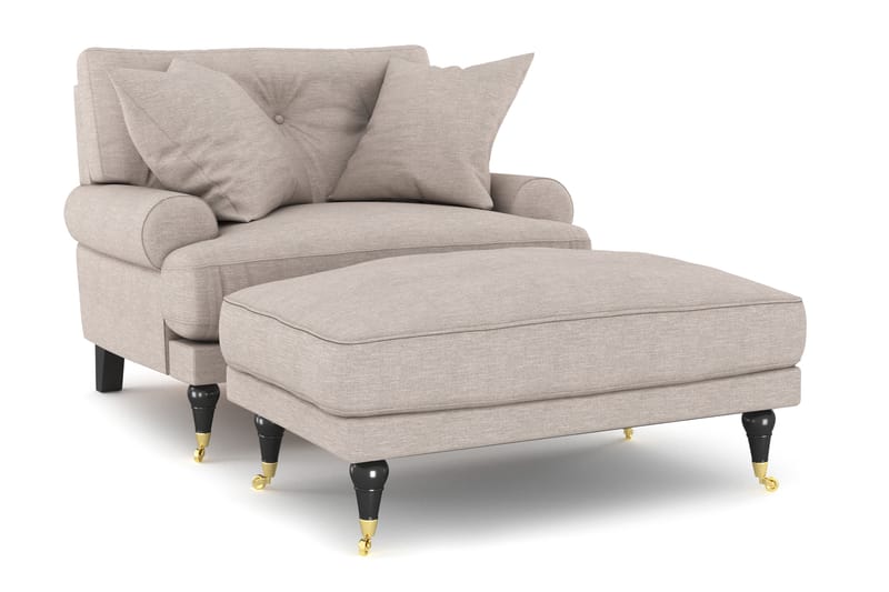 ANTHONY Fåtölj med Fotpall Beige/Mässing - Howard fåtölj - Fåtölj med fotpall
