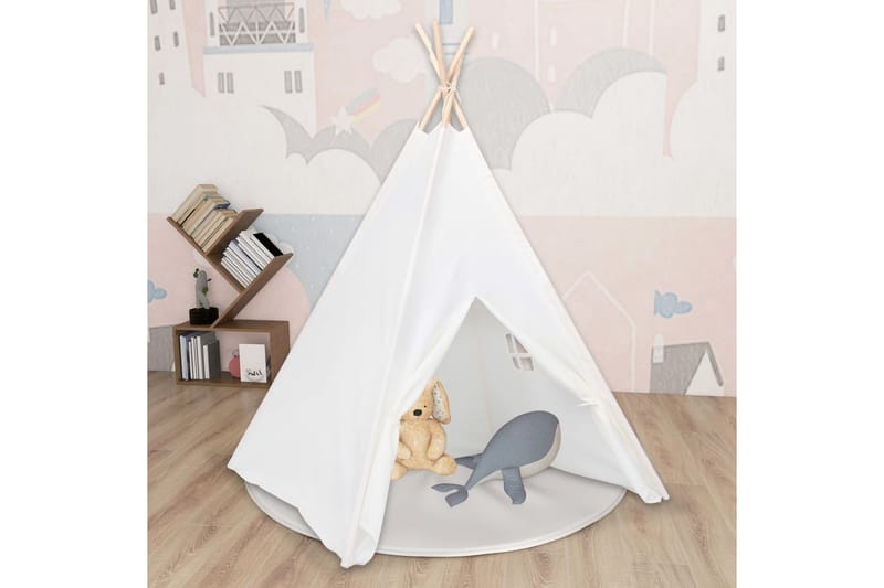 Tipitält för barn med väska peachskin vit 120x120x150 cm - Vit - Barn & bebis - Barnrumsinredning & leksaker - Dekoration barnrum & inredning barn - Lektält barnrum