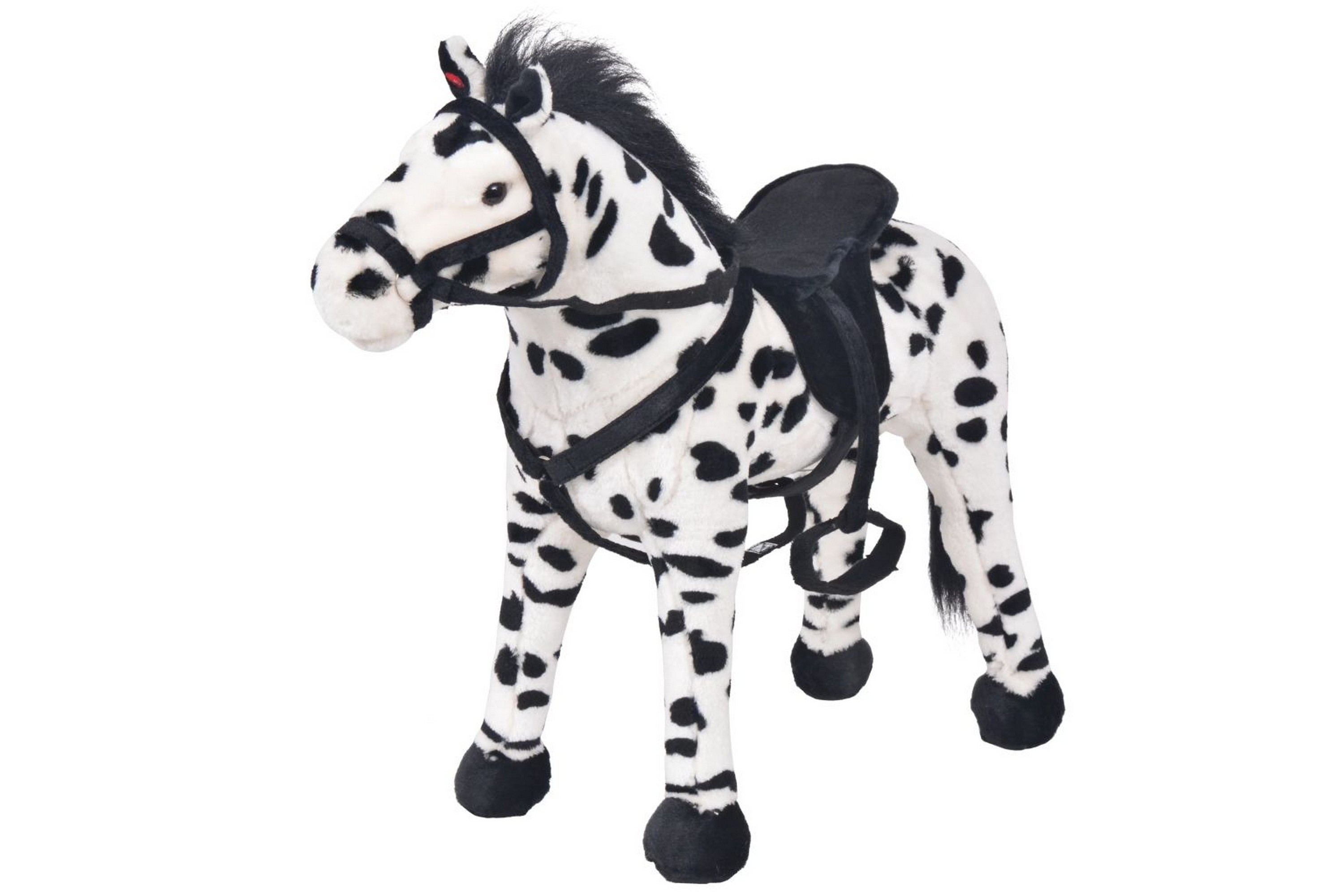 Stående leksakshäst plysch svart och vit XXL – Svart