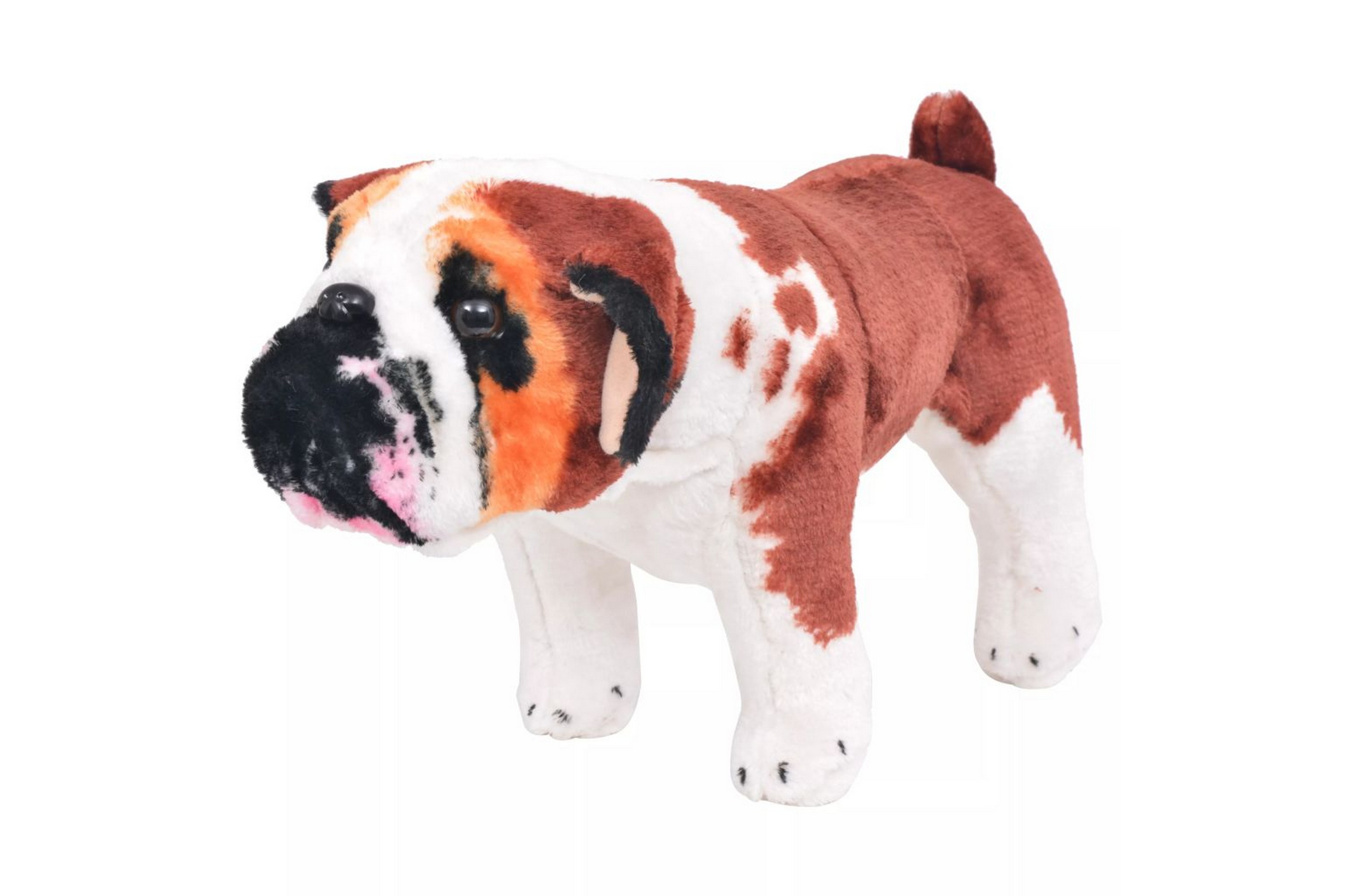 Stående leksakshund bulldog plysch vit och brun XXL – Vit