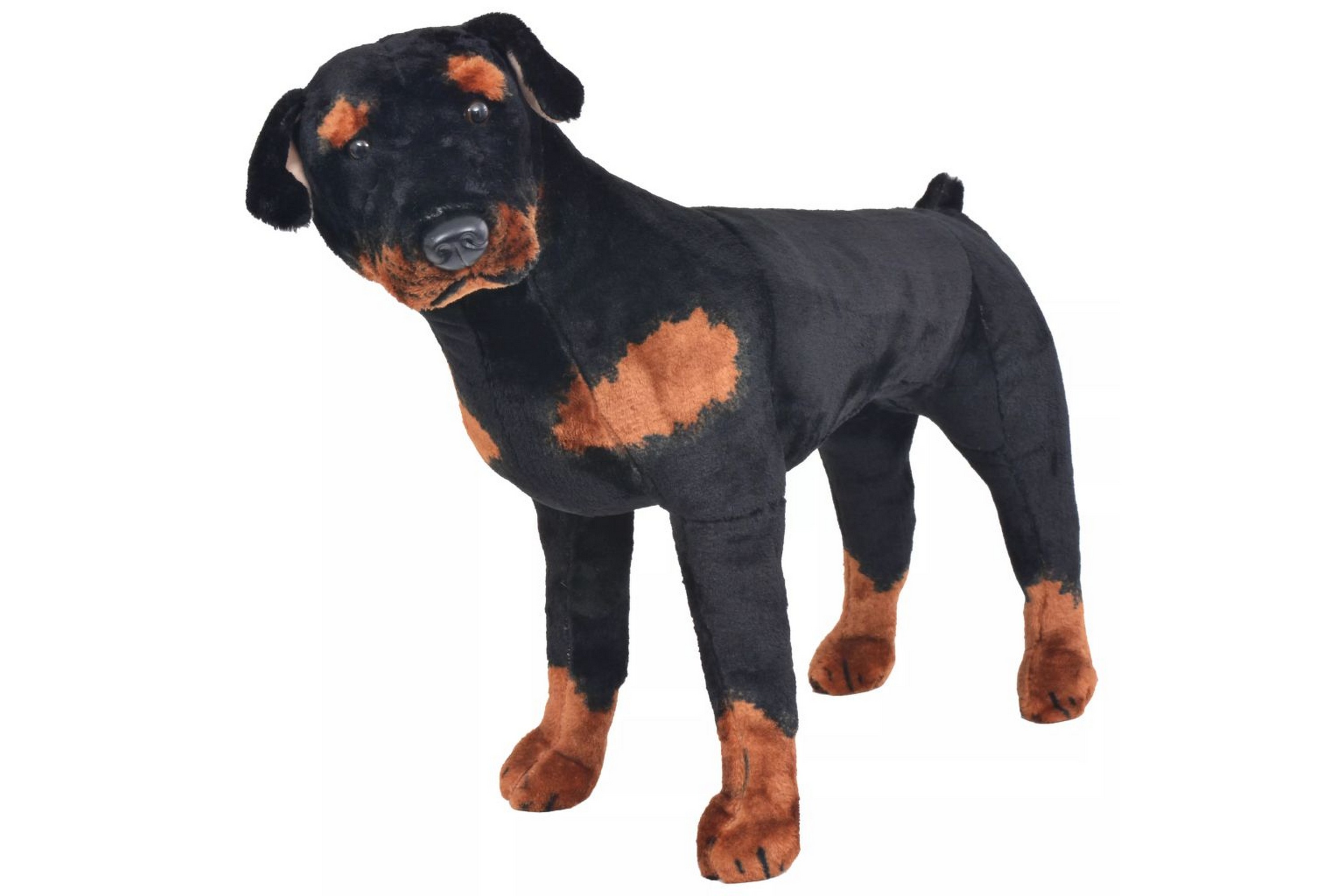 Stående leksakshund rottweiler plysch svart och brun XXL – Svart