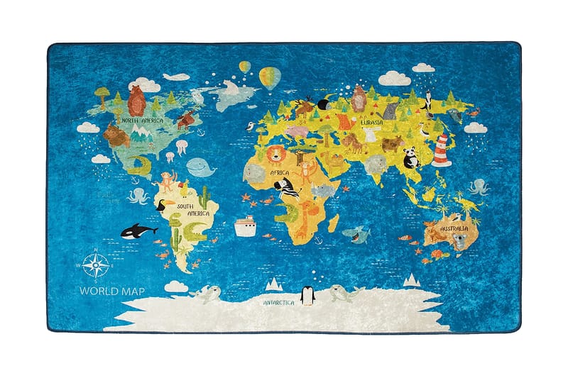 WORLDMAP Barnmatta 100x160 cm Flerfärgad/Sammet - Flerfärgad - Barnrumsinredning & leksaker - Barnmattor