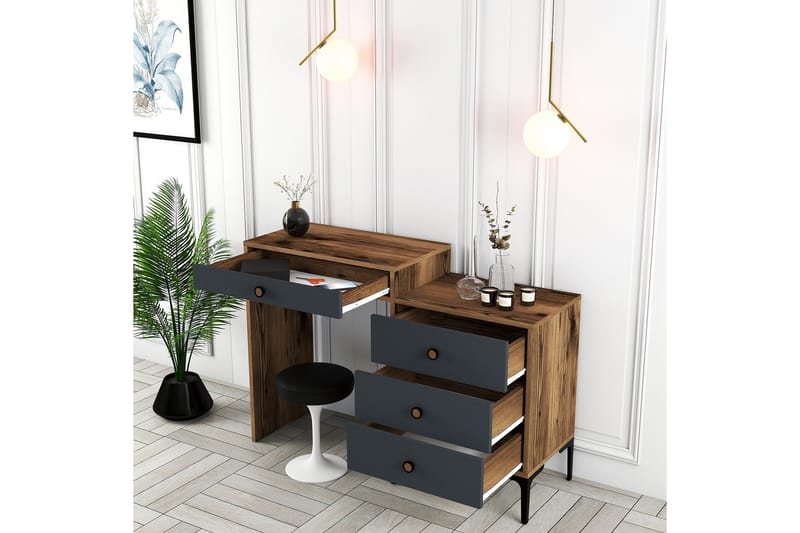 AMEIAS Sminkbord 124x84,7 cm Brun/Svart - Möbler - Bord - Sminkbord
