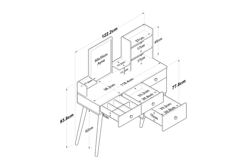 JUNJI Sminkbord 118,2x93,8 cm Vit - Bord - Sminkbord