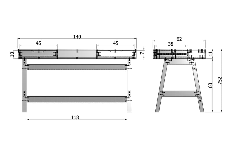 ALFWIN Skrivbord 140 Vit Tall - Vit - Barn & bebis - Barnmöbler - Barnbord