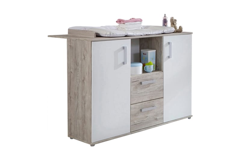 BENTE Skötbord 115 cm Vit/Trä/Natur/Silver - Skötbord byrå