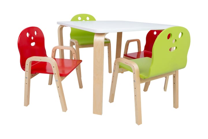 HAPPY Barnbord 2 Stollla Vit/Grön/Röd - Barnbord och stolar