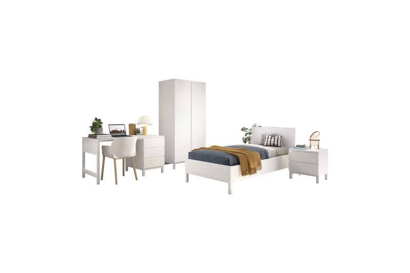 Säng med sängbord, garderob, skrivbord Eva 2 dörrar - 2 dörrar - Barn & bebis - Barnmöbler - Barnmöbelset - Sovrumsset barn