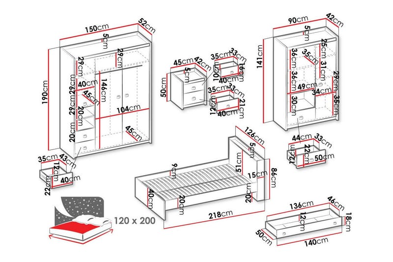 Rathmore Möbelset För Barnrum - Grå - Barn & bebis - Barnmöbler - Barnmöbelset - Sovrumsset barn