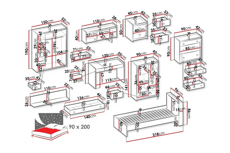 Rathmore Möbelset För Barnrum - Grå - Barn & bebis - Barnmöbler - Barnmöbelset - Sovrumsset barn