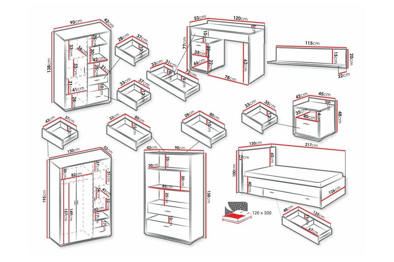 Rathmore Möbelset För Barnrum - Svart - Barn & bebis - Barnmöbler - Barnmöbelset - Sovrumsset barn