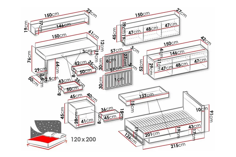 Rathmore Möbelset För Barnrum - Svart - Barn & bebis - Barnmöbler - Barnmöbelset - Sovrumsset barn