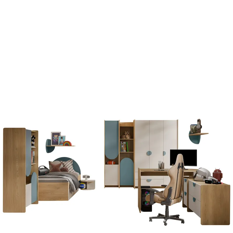 Zarek Sovrumsmöbelset, brun, beige och blå