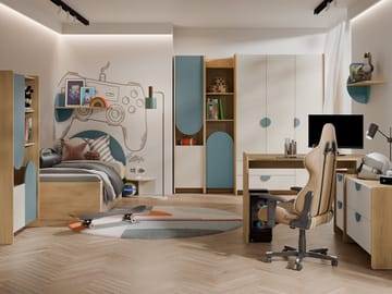 Zarek Sovrumsmöbelset - brun, beige och blå - Barn & bebis - Barnmöbler - Barnmöbelset - Sovrumsset barn