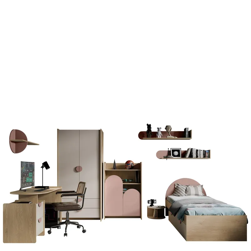 Zarek Sovrumsmöbelset, brun, beige och rosa