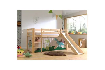 Halvhög Säng med gardin och rutschkana Pino Naturlig, Dino - Naturlig, Dino - Barn & bebis - Barnmöbler - Barnsäng & juniorsäng - Hussäng
