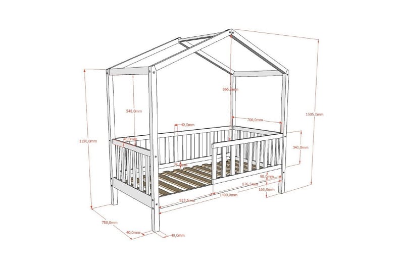 Hussäng för Småbarn Dallas 70x140 cm Antracit - Antracit - Barn & bebis - Barnmöbler - Barnsäng & juniorsäng