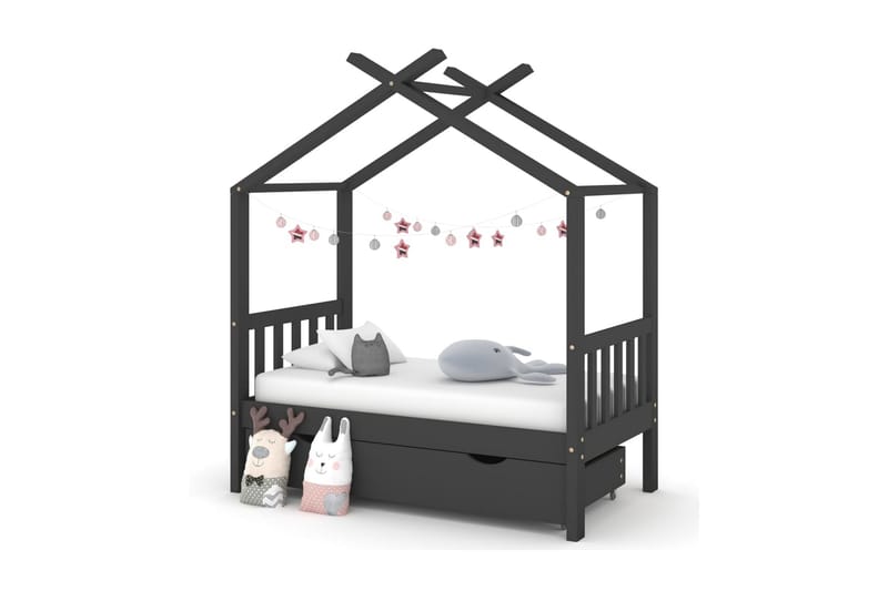 Hussäng med låda mörkgrå massiv furu 70x140 cm - Mörkgrå - Barn & bebis - Barnmöbler - Barnsäng & juniorsäng - Hussäng