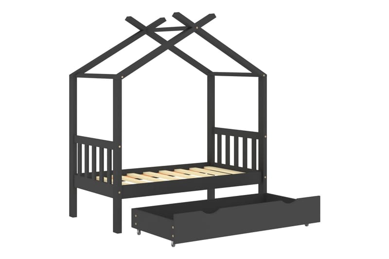 Hussäng med låda mörkgrå massiv furu 70x140 cm - Mörkgrå - Barn & bebis - Barnmöbler - Barnsäng & juniorsäng - Hussäng