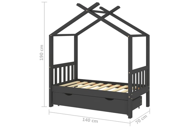Hussäng med låda mörkgrå massiv furu 70x140 cm - Mörkgrå - Barn & bebis - Barnmöbler - Barnsäng & juniorsäng - Hussäng