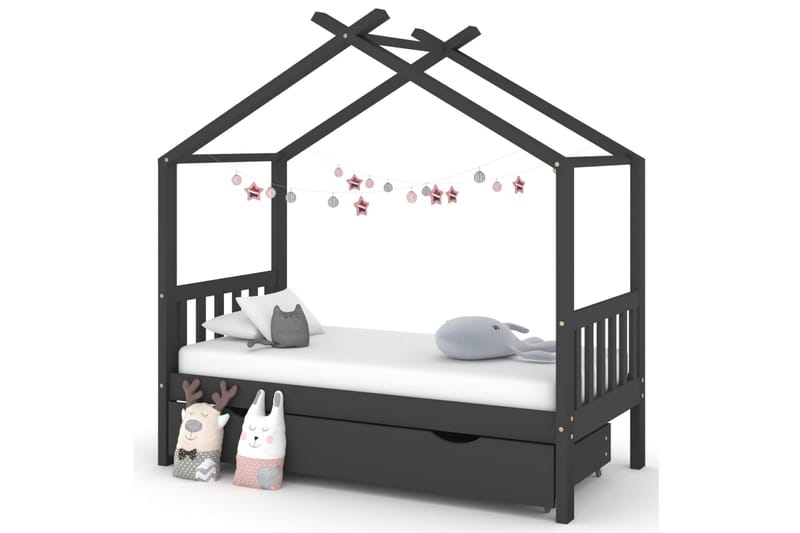 Hussäng med låda mörkgrå massiv furu 80x160 cm - Grå - Barn & bebis - Barnmöbler - Barnsäng & juniorsäng - Hussäng