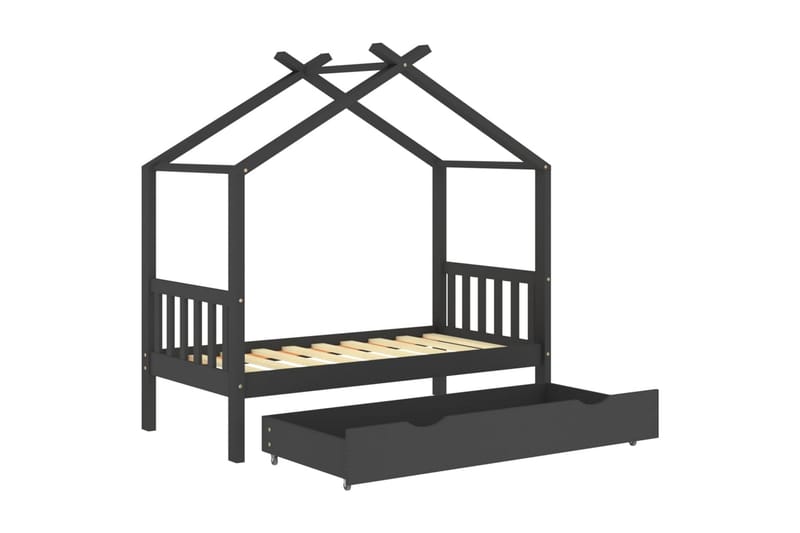 Hussäng med låda mörkgrå massiv furu 80x160 cm - Grå - Barn & bebis - Barnmöbler - Barnsäng & juniorsäng - Hussäng