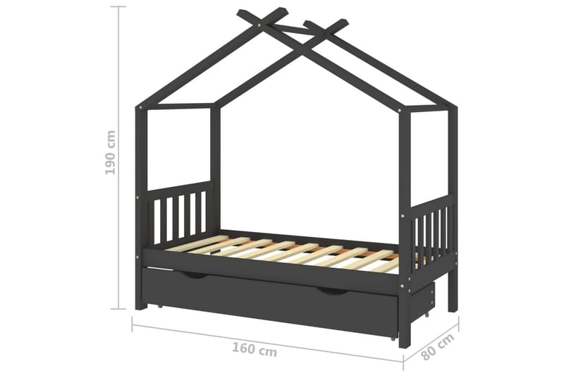Hussäng med låda mörkgrå massiv furu 80x160 cm - Grå - Barn & bebis - Barnmöbler - Barnsäng & juniorsäng - Hussäng