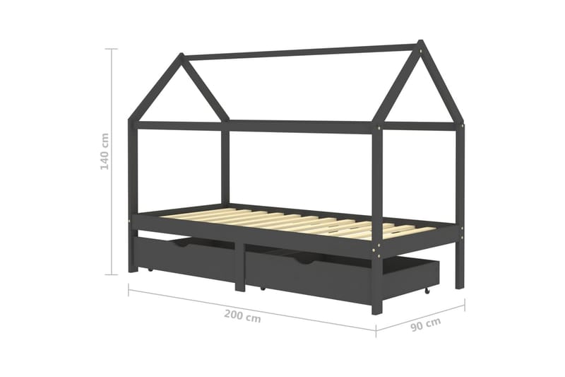 Hussäng med låda mörkgrå massiv furu 90x200 cm - Grå - Barn & bebis - Barnmöbler - Barnsäng & juniorsäng - Hussäng