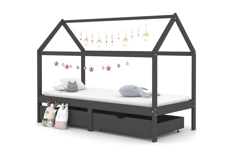 Hussäng med låda mörkgrå massiv furu 90x200 cm - Grå - Barn & bebis - Barnmöbler - Barnsäng & juniorsäng - Hussäng