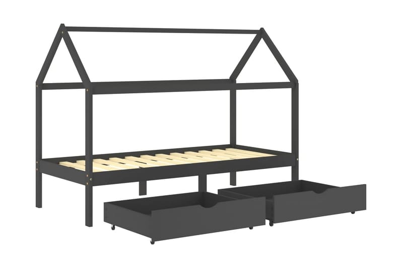 Hussäng med låda mörkgrå massiv furu 90x200 cm - Grå - Barn & bebis - Barnmöbler - Barnsäng & juniorsäng - Hussäng