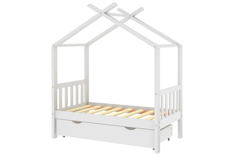 Hussäng med låda vit massiv furu 70x140 cm - Vit - Barn & bebis - Barnmöbler - Barnsäng & juniorsäng - Hussäng