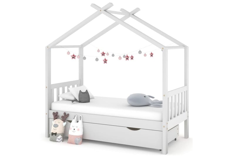 Hussäng med låda vit massiv furu 80x160 cm - Vit - Barn & bebis - Barnmöbler - Barnsäng & juniorsäng - Hussäng