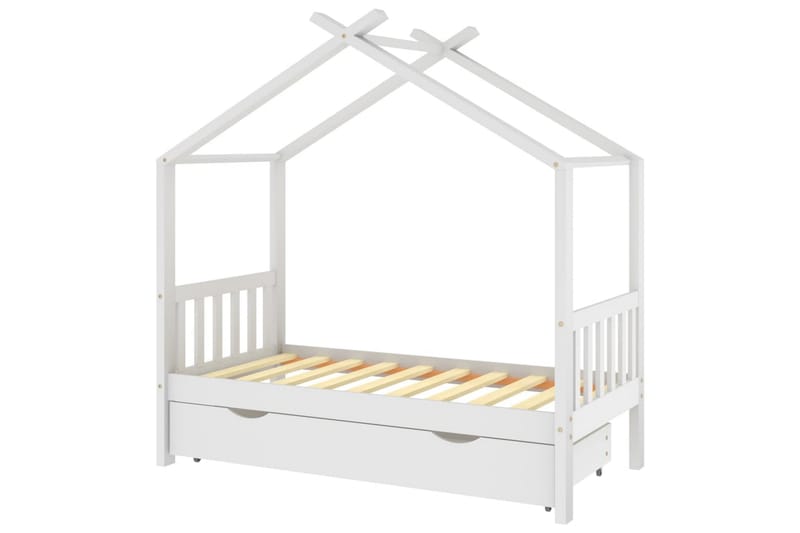 Hussäng med låda vit massiv furu 80x160 cm - Vit - Barn & bebis - Barnmöbler - Barnsäng & juniorsäng - Hussäng
