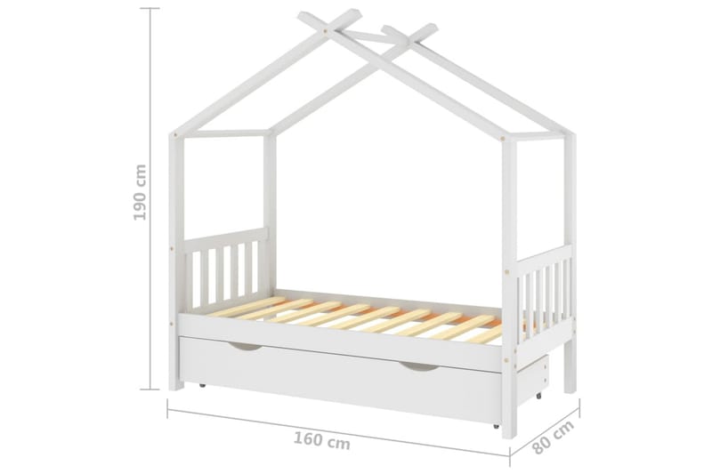 Hussäng med låda vit massiv furu 80x160 cm - Vit - Barn & bebis - Barnmöbler - Barnsäng & juniorsäng - Hussäng
