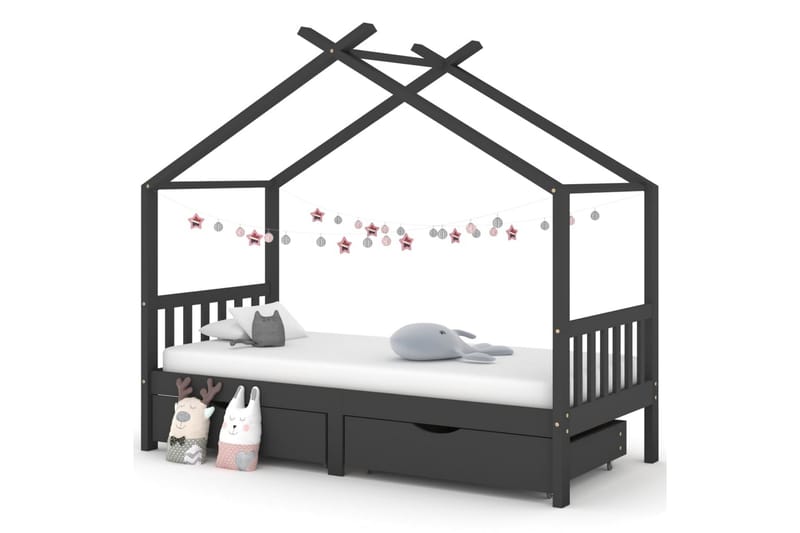 Hussäng med lådor mörkgrå massiv furu 90x200 cm - Grå - Barn & bebis - Barnmöbler - Barnsäng & juniorsäng - Hussäng