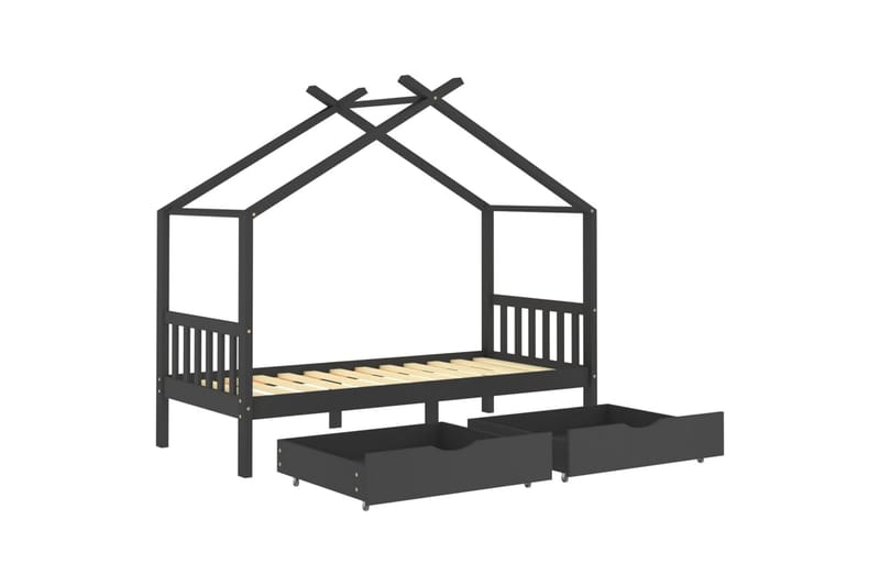 Hussäng med lådor mörkgrå massiv furu 90x200 cm - Grå - Barn & bebis - Barnmöbler - Barnsäng & juniorsäng - Hussäng