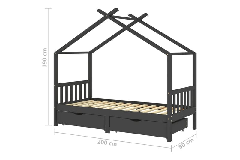 Hussäng med lådor mörkgrå massiv furu 90x200 cm - Grå - Barn & bebis - Barnmöbler - Barnsäng & juniorsäng - Hussäng