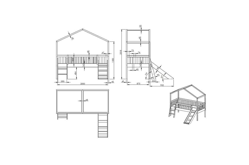 Hussäng med staket och låda Dallas 90x200 cm Antracit - Antracit - Barn & bebis - Barnmöbler - Barnsäng & juniorsäng