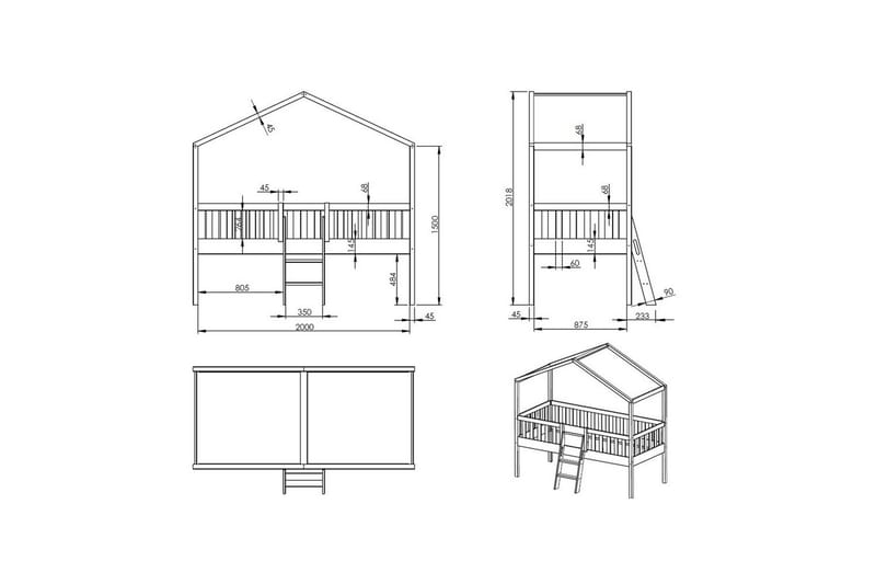 Hussäng med stege Dallas 90x200 cm Vit - Barn & bebis - Barnmöbler - Barnsäng & juniorsäng