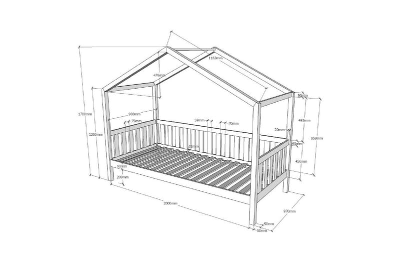 Hussäng med textilsats Dallas 90x200 cm Naturlig, Med staket, Utan låda - Naturlig, Med staket, Utan låda - Barn & bebis - Barnmöbler - Barnsäng & juniorsäng - Hussäng