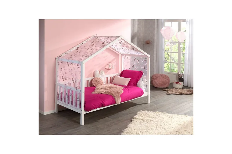 Hussäng med textilsats Dallas 90x200 cm Vit, Med staket, Utan låda - Vit, Med staket, Utan låda - Barn & bebis - Barnmöbler - Barnsäng & juniorsäng - Hussäng