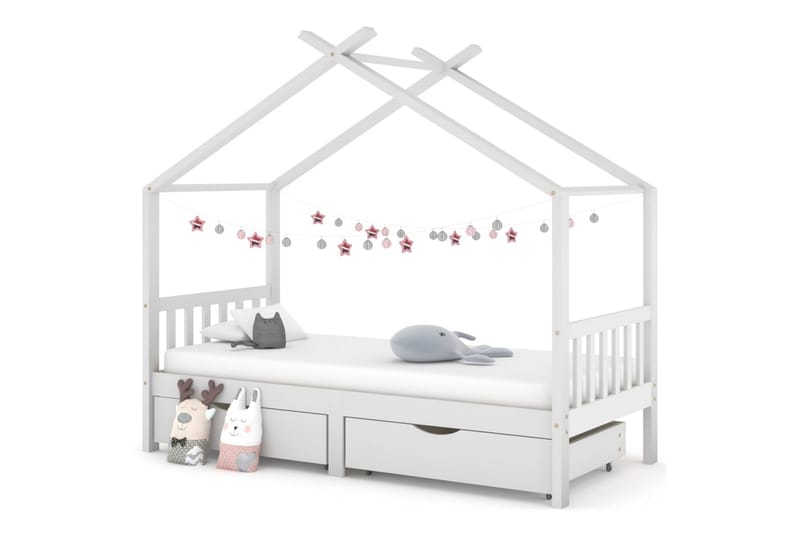 Sängram med lådor vit massiv furu 90x200 cm - Vit - Barn & bebis - Barnmöbler - Barnsäng & juniorsäng - Hussäng