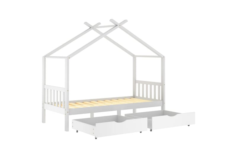 Sängram med lådor vit massiv furu 90x200 cm - Vit - Barn & bebis - Barnmöbler - Barnsäng & juniorsäng - Hussäng