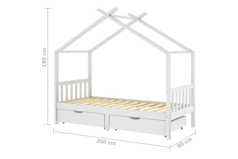 Sängram med lådor vit massiv furu 90x200 cm - Vit - Barn & bebis - Barnmöbler - Barnsäng & juniorsäng - Hussäng