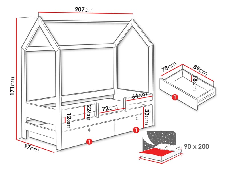 Kagetaka Sängram Hussäng 90x200 cm med förvaring - Brun - Barn & bebis - Barnmöbler - Barnsäng & juniorsäng - Hussäng