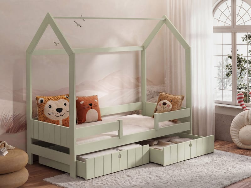 Kagetaka Sängram Hussäng 90x200 cm med förvaring - Grön - Barn & bebis - Barnmöbler - Barnsäng & juniorsäng - Hussäng