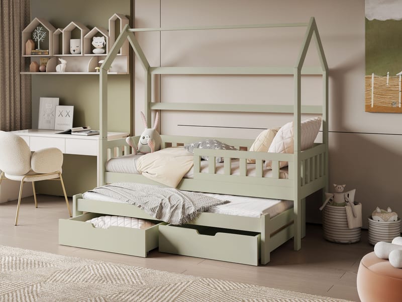 Majbelle Sängram Hussäng 80x180 cm med förvaring och extra liggplats - grön - Barn & bebis - Barnmöbler - Barnsäng & juniorsäng - Hussäng